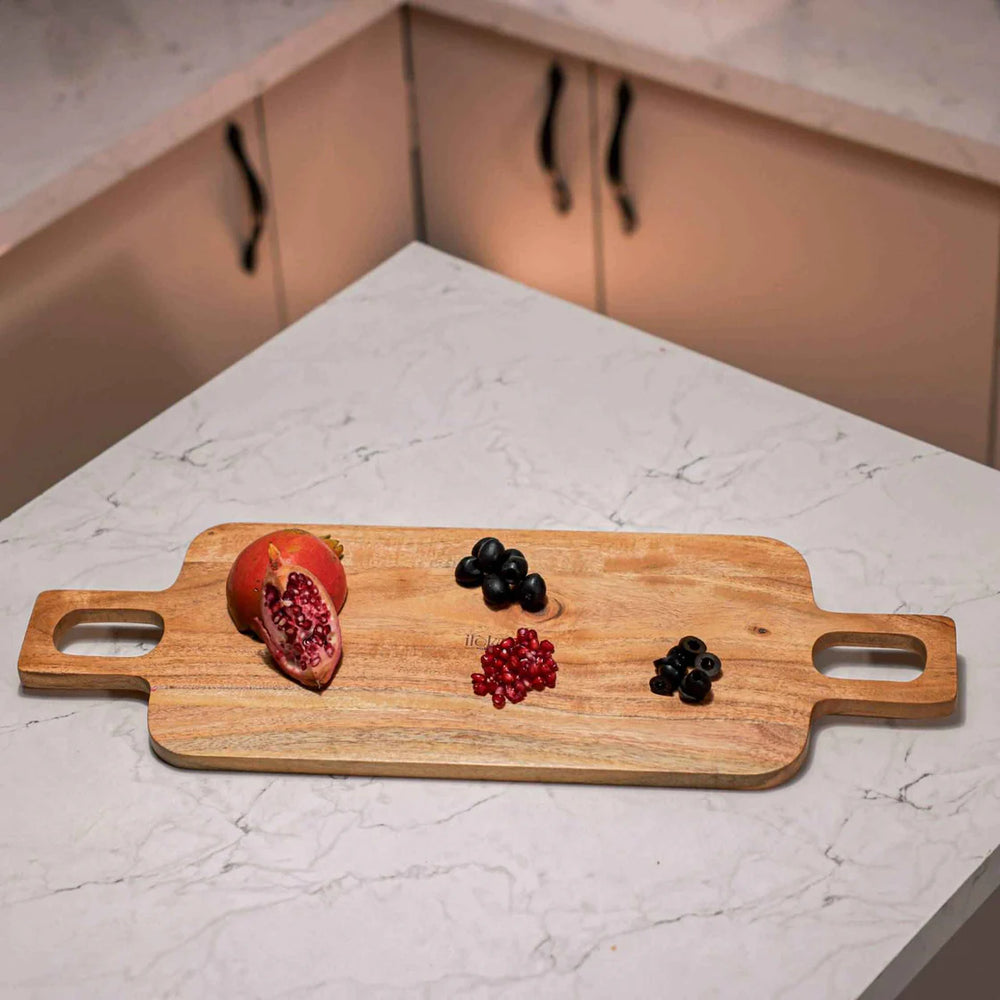 Ireka Homes Grovez Acacia Wood Chopping Board - Handmade, Sustainable, Cut-Resistant - Double handle - Perfect for Vegetables, Meat, Cheese & Serving
