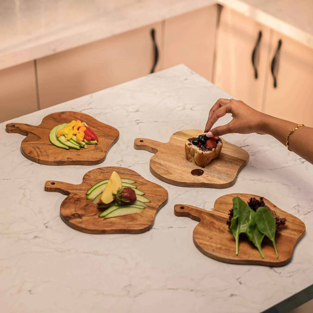 Ireka Homes Multi-Purpose Harvest Serving Boards - Premium Acacia Wood Boards - Decorative Kitchen Boards for Serving Snacks, Appetizers, and Cheese (Set of 4)