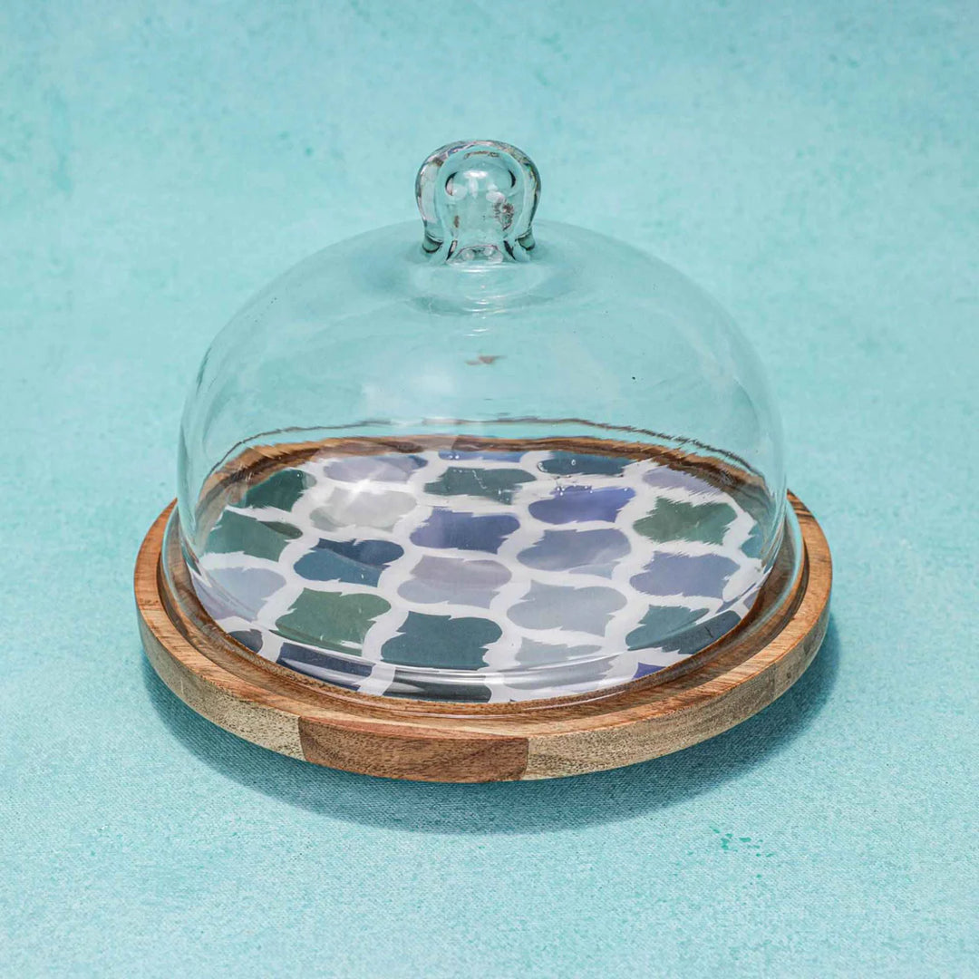 Ireka Homes Frosty Bliss Acacia Wood Cake Stand with Glass Dome – Handmade, Sustainable, Foodsafe – Perfect for Cakes, Fruits, and Snacks