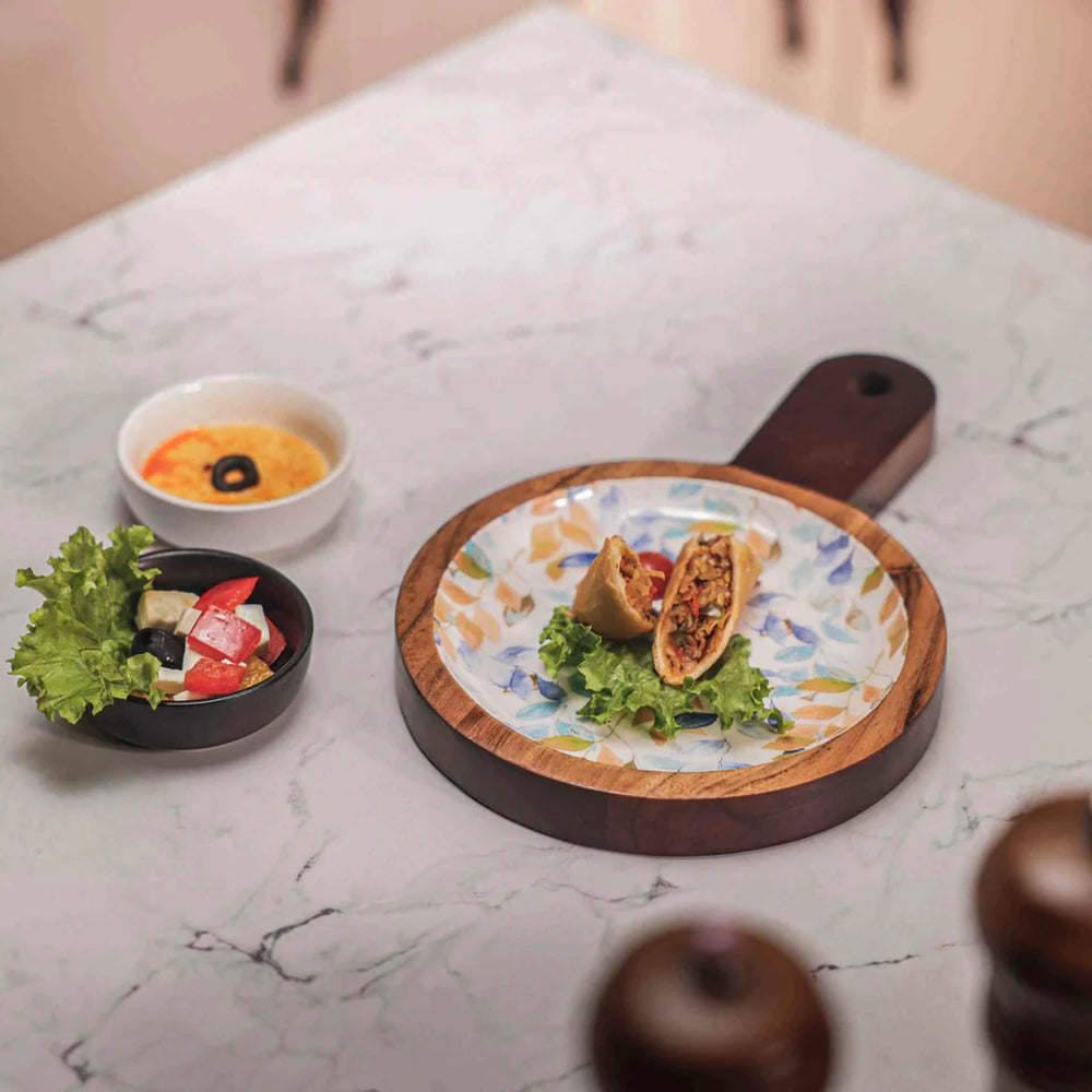 Ireka Homes Multi-Purpose Leaf Me Alone Serving Board - Premium Acacia Wood Board - Decorative Kitchen Board for Serving Food, Drinks, Coffee, and Cheese (14x10 inches)