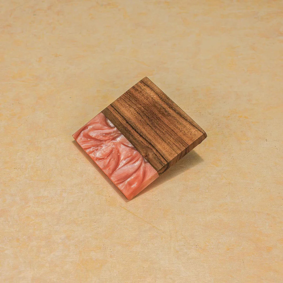Ireka Homes Blush Tide Coaster Set – Acacia Wood and Resin– Ideal for Coffee Tables, Desks, & Gifting