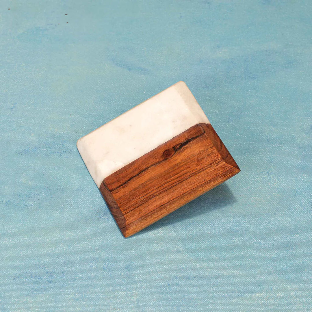 Ireka Homes Timber & Stone Coaster Set – Acacia Wood & Marble – Ideal for Coffee Tables, Desks, & Gifting