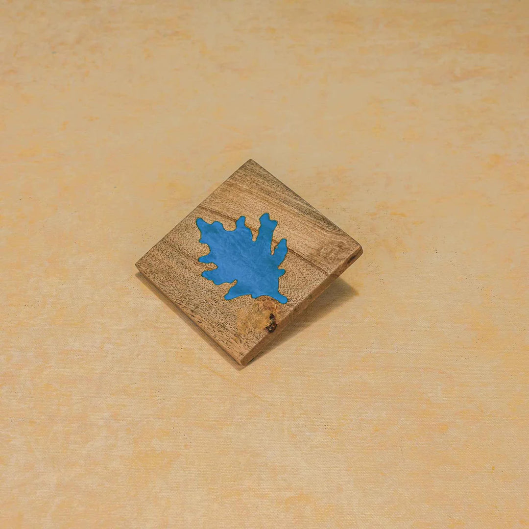 Ireka Homes Autumn Blue Coaster Set – Mango Wood & Marble – Ideal for Coffee Tables, Desks, & Gifting