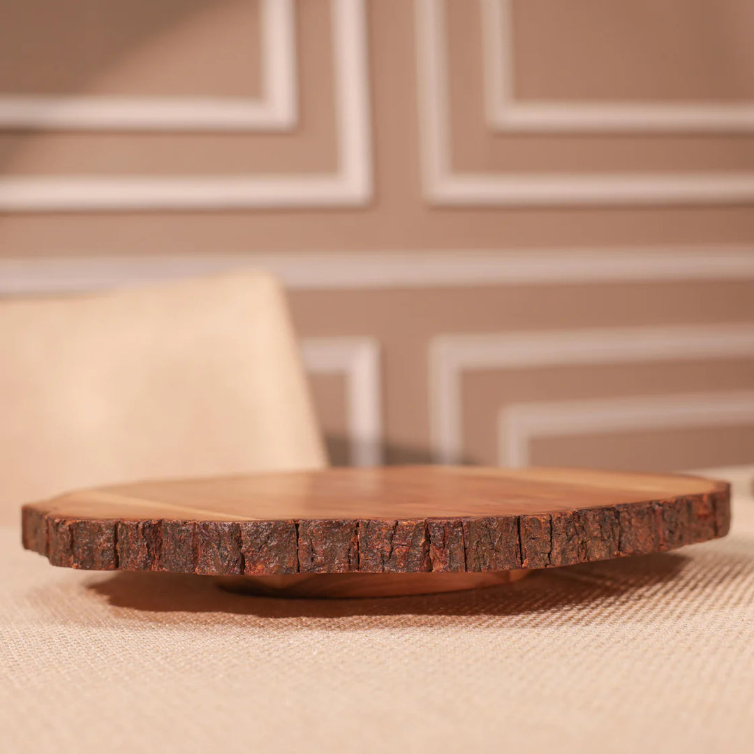 Ireka Homes Vriksha Lazy Susan - Premium Acacia Wood 360° Rotating Tray - Multipurpose Lazy Susan for Dining Table, Kitchen, Decor (15.75x14x2 inches)
