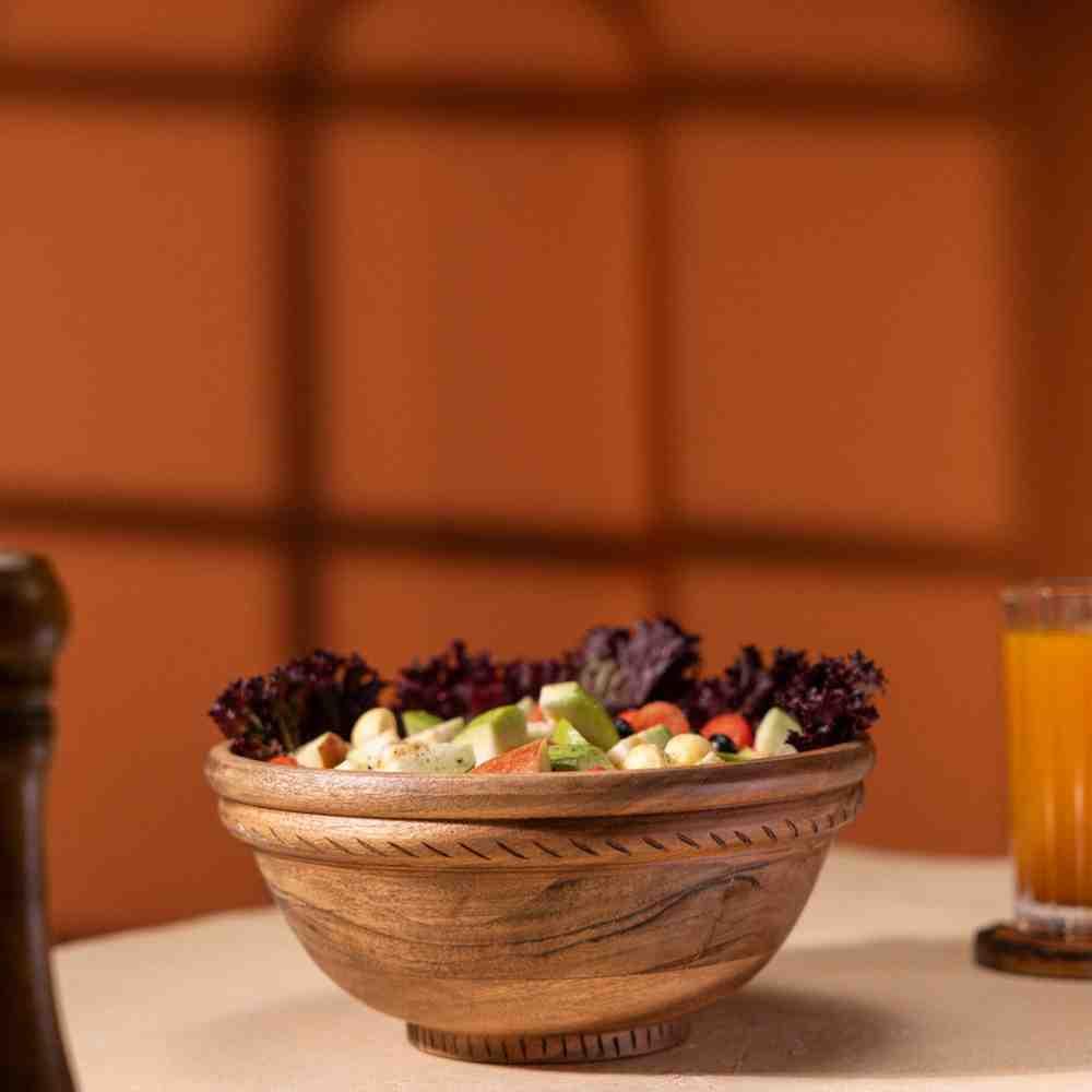 Ireka Homes Handcrafted Annapurna Serving Bowls - Multipurpose Acacia Wood Bowls - Durable Bowls for Serving Food, Snacks, and Desserts (10 inches)