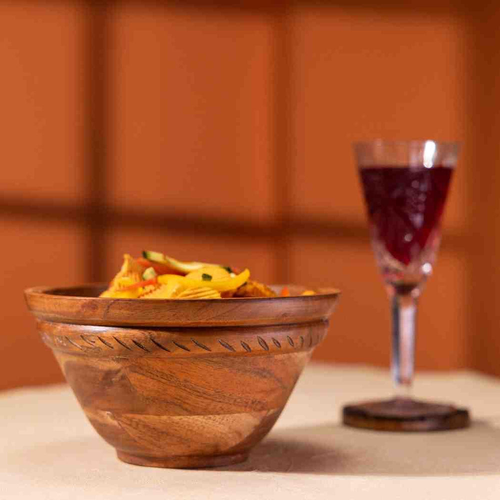 Ireka Homes Handcrafted Annapurna Serving Bowls - Multipurpose Acacia Wood Bowls - Durable Bowls for Serving Food, Snacks, and Desserts (8.5 inches)