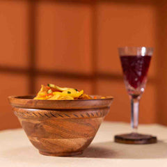 Ireka Homes Handcrafted Annapurna Serving Bowls - Multipurpose Acacia Wood Bowls - Durable Bowls for Serving Food, Snacks, and Desserts (8.5 inches)