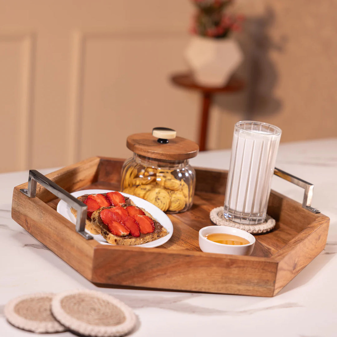 Ireka Homes Multi-Purpose Utsav Serving Tray – Premium Acacia Wood Tray – Decorative Kitchen Tray for Serving Food, Drinks, Coffee, and Cheese (19x16 inches)