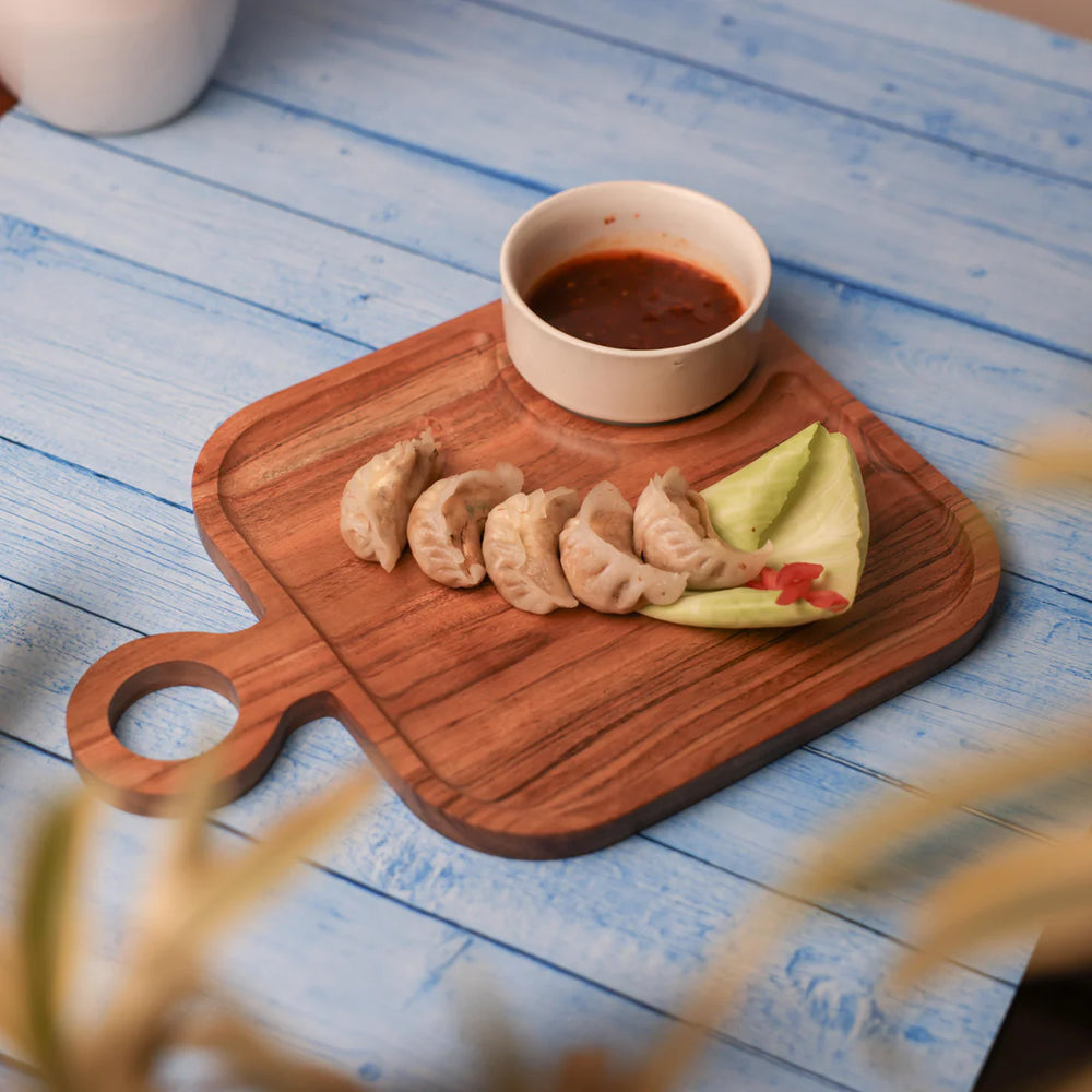 Ireka Homes Squadip Chip and Dip Platter – Handcrafted Acacia Wood Snack Tray with Ceramic Bowl – Stylish Platter for Chips, Crackers, and Dips (13.5x10x2.25 inches)