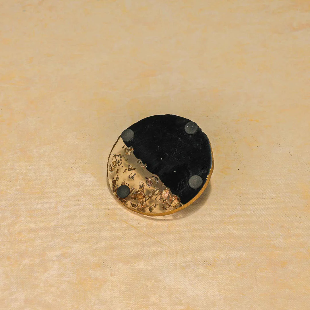 Ireka Homes Midnight Gold Resin Coaster Set – Handcrafted, Heat-Resistant – Ideal for Coffee Tables, Desks, & Gifting