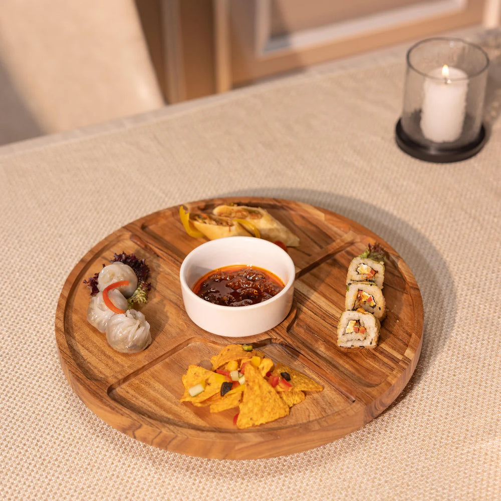 Ireka Homes Roll n Dip Lazy Susan - Premium Acacia Wood 360° Rotating Tray - Multipurpose Lazy Susan for Dining Table, Kitchen, Decor (16 x 16 x 4 inches)