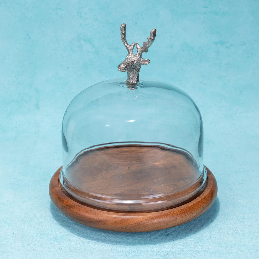 Ireka Homes Tamra Acacia Wood Cake Stand with Glass Dome – Handmade, Sustainable, Foodsafe – Perfect for Mini Cakes, Fruits, and Snacks