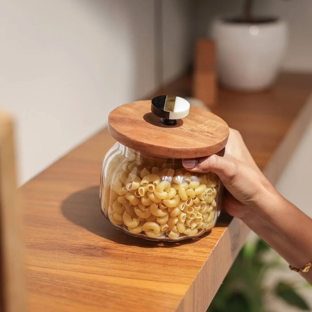 Ireka Homes Premium Bubble Canister - Food-Safe Glass Storage Jar with Airtight Wooden Lid - Perfect for Coffee, Sugar, Snacks & More (4.5x5 inches)