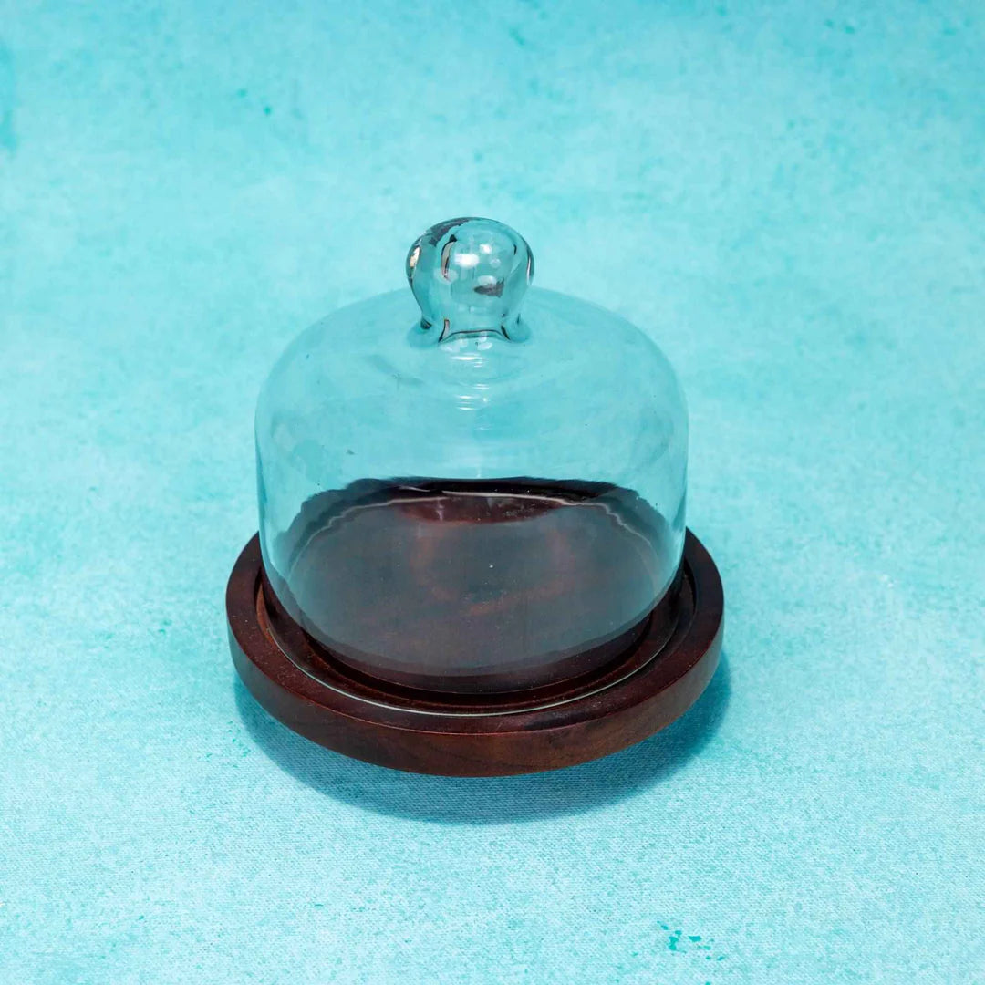 Ireka Homes Sugary Affair Acacia Wood Cake Stand with Glass Dome – Handmade, Sustainable, Foodsafe – Perfect for Cakes, Fruits, and Snacks