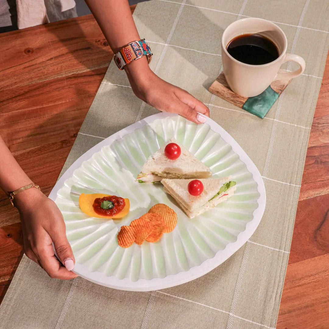 Ireka Homes Multi-Purpose Loop de Cool Serving Platter - Premium Acacia Wood Platter With Enamel Coating - Decorative Kitchen Platter for Serving Food, Drinks, Coffee, and Cheese (11.8x9.5 inches)