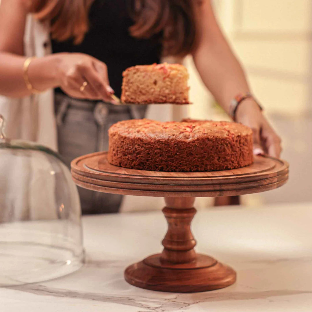 Ireka Homes Party Bell Acacia Wood Cake Stand with Glass Dome – Handmade, Sustainable, Foodsafe – Perfect for Cakes, Fruits, and Snacks
