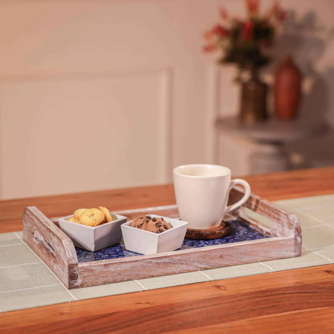 Ireka Homes Multi-Purpose Bhojan Serving Tray – Premium Acacia Wood Tray – Decorative Kitchen Tray for Serving Food, Drinks, Coffee, and Cheese (15.5x10 inches)