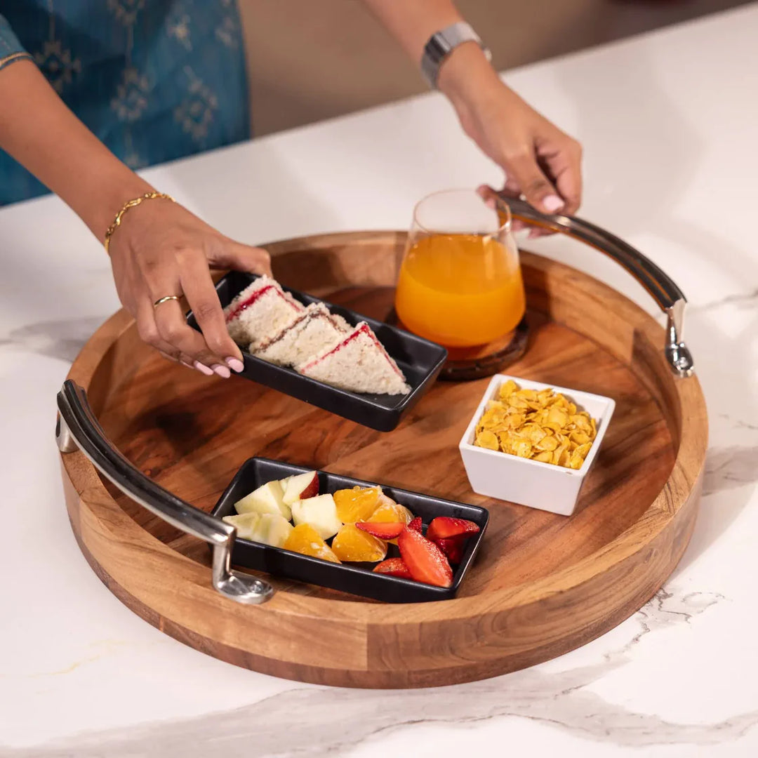 Ireka Homes Multi-Purpose Athithi Serving Tray – Premium Acacia Wood Tray – Decorative Kitchen Tray for Serving Food, Drinks, Coffee, and Cheese (16 inches)