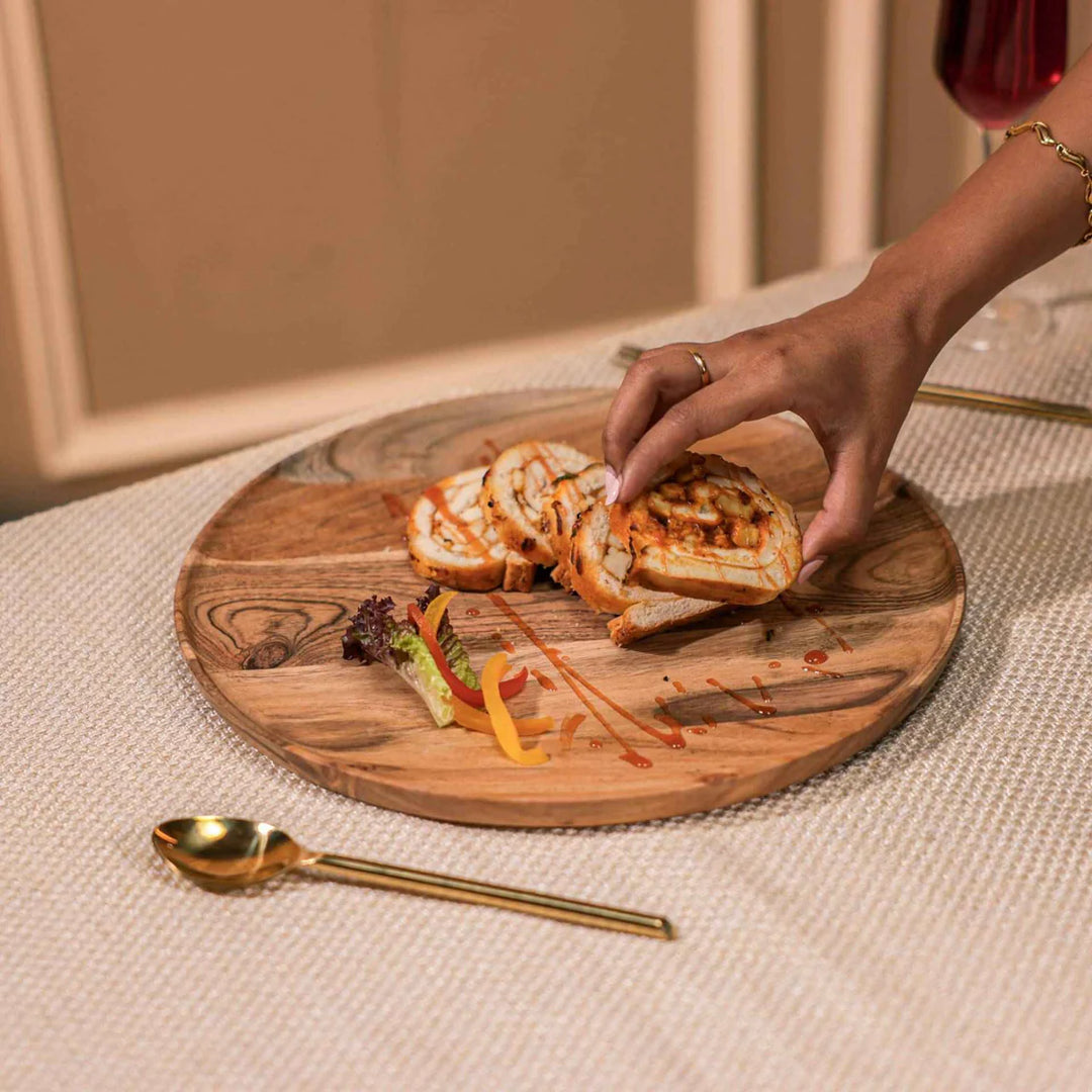 Ireka Homes Multi-Purpose Moonlit Serving Plate - Premium Acacia Wood Plate - Decorative Kitchen Plate for Serving Food, Drinks, Coffee, and Cheese (13 inches)