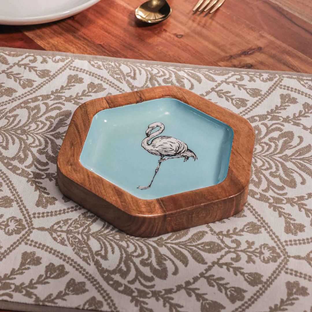Ireka Homes Multi-Purpose Pentingo Serving Platter - Premium Acacia Wood Platter With Enamel Coating - Decorative Kitchen Platter for Serving Food, Drinks, Coffee, and Cheese (7 inches)