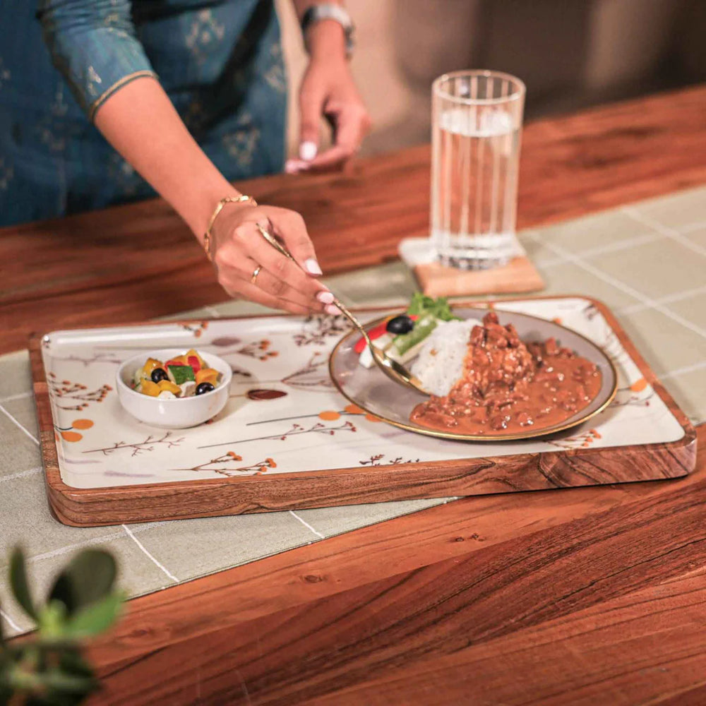 Ireka Homes Multi-Purpose Sneham Serving Tray – Premium Acacia Wood Tray – Decorative Kitchen Tray for Serving Food, Drinks, Coffee, and Cheese (17.8x10 inches)