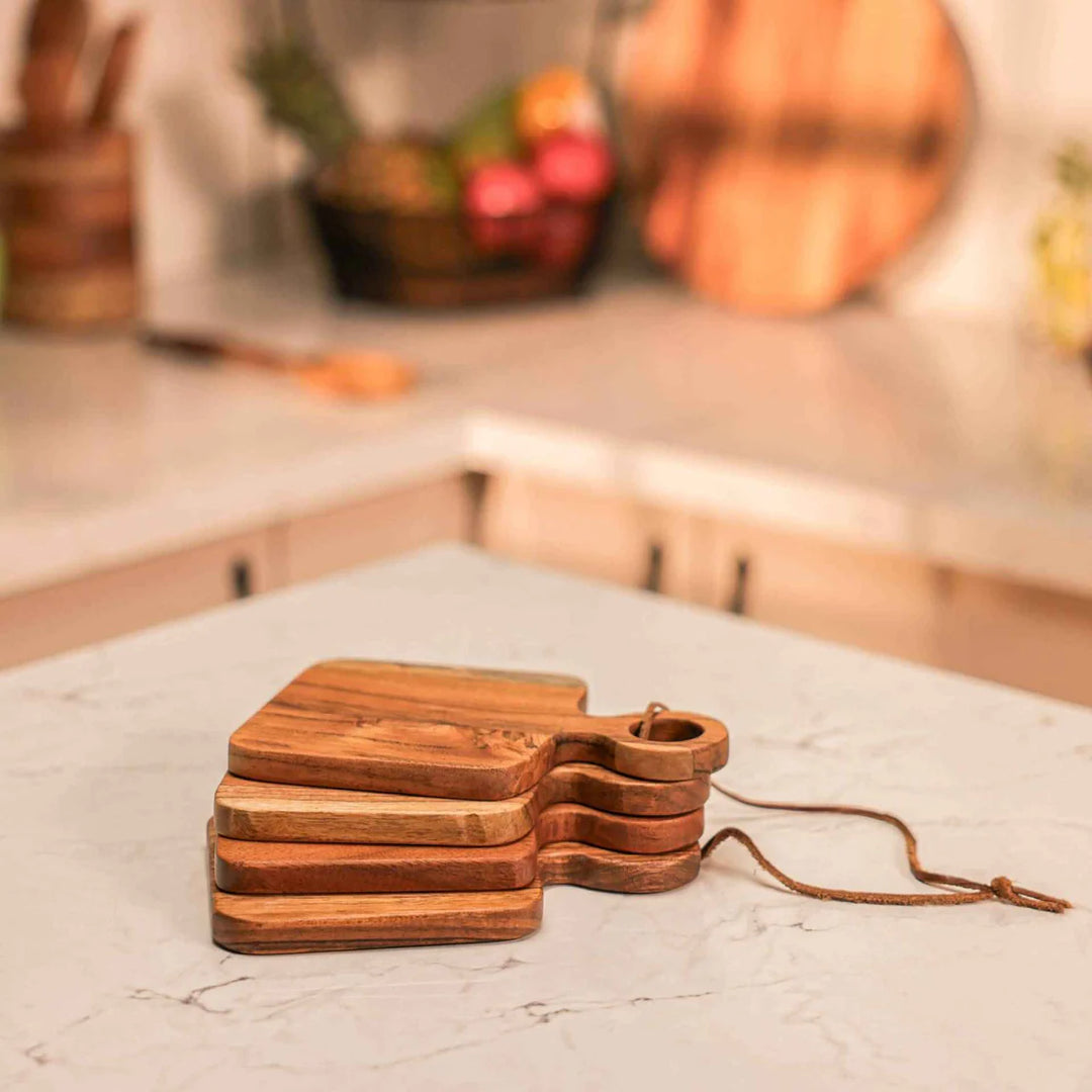 Ireka Homes Multi-Purpose River Loop Serving Boards - Premium Acacia Wood Boards - Decorative Kitchen Boards for Serving Snacks, Appetizers, and Cheese (Set of 4)