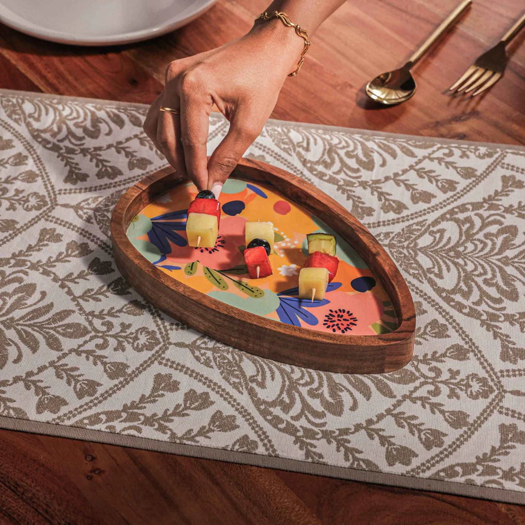 Ireka Homes Multi-Purpose Eggstravagant Serving Platter - Premium Acacia Wood Platter With Enamel Coating - Decorative Kitchen Platter for Serving Food, Drinks, Coffee, and Cheese (9x5.5 inches)