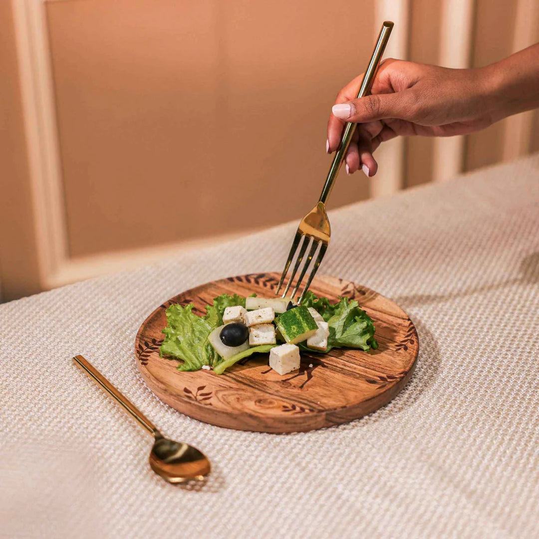 Ireka Homes Multi-Purpose Wild Grove Serving Plate - Premium Acacia Wood Plate - Decorative Kitchen Plate for Serving Food, Drinks, Coffee, and Cheese (8 inches)