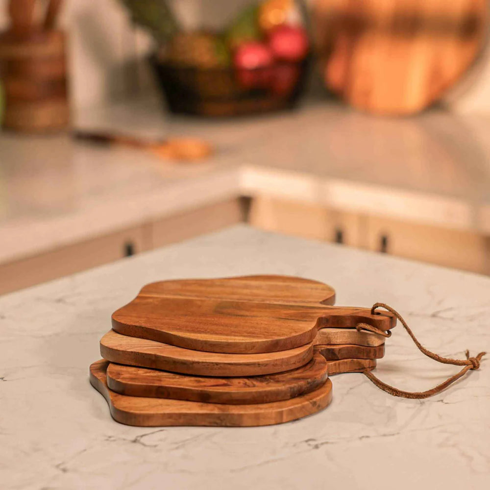 Ireka Homes Multi-Purpose Harvest Serving Boards - Premium Acacia Wood Boards - Decorative Kitchen Boards for Serving Snacks, Appetizers, and Cheese (Set of 4)
