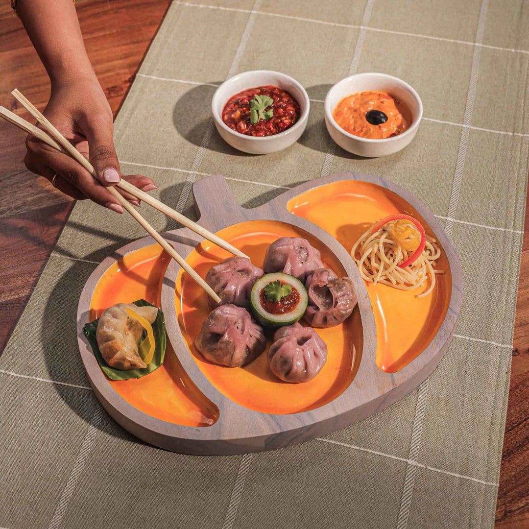 Ireka Homes Multi-Purpose Pump It Up Serving Platter - Premium Acacia Wood Platter With Enamel Coating - Decorative Kitchen Platter for Serving Food, Drinks, Coffee, and Cheese (11x9 inches)