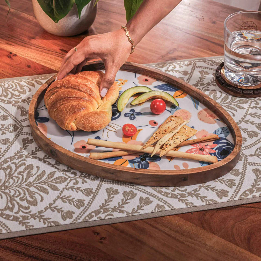 Ireka Homes Multi-Purpose Ovalicious Serving Platter - Premium Acacia Wood Platter With Enamel Coating - Decorative Kitchen Platter for Serving Food, Drinks, Coffee, and Cheese (13x9.5 inches)