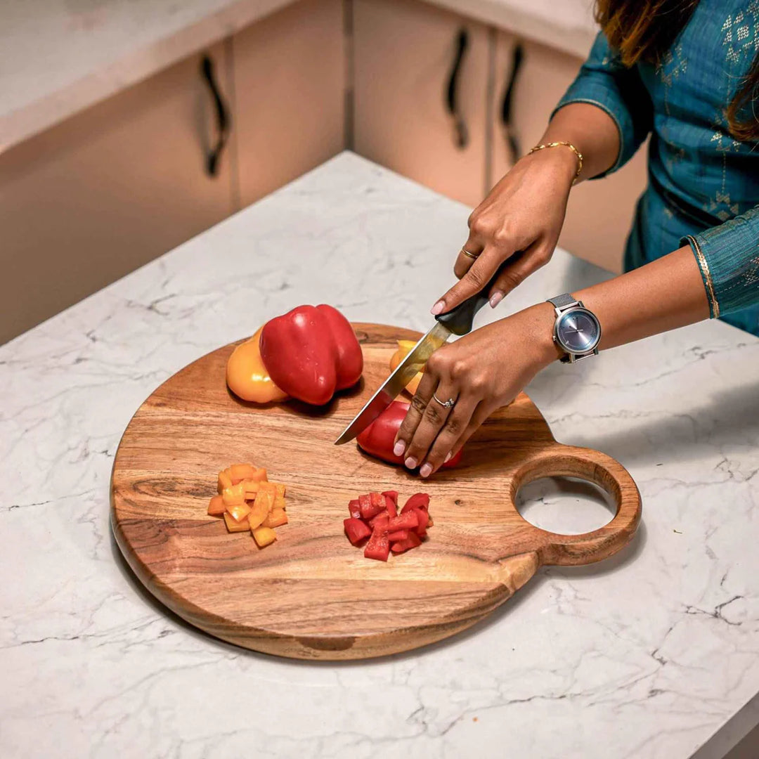 Ireka Homes Bistrock"Acacia Wood Chopping Board - Handmade, Sustainable, Cut-Resistant - Round Board - Perfect for Vegetables, Meat, Cheese & Serving