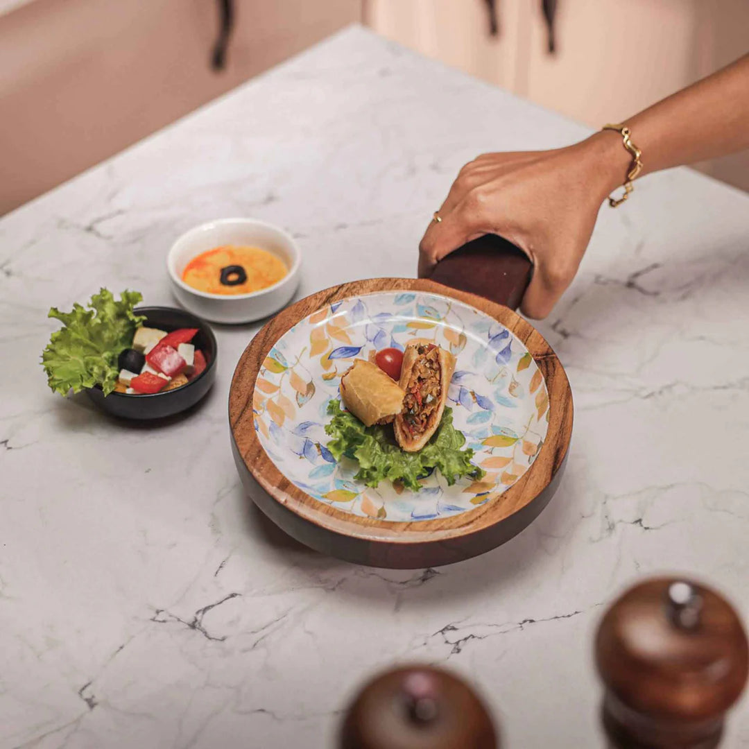 Ireka Homes Multi-Purpose Leaf Me Alone Serving Board - Premium Acacia Wood Board - Decorative Kitchen Board for Serving Food, Drinks, Coffee, and Cheese (14x10 inches)
