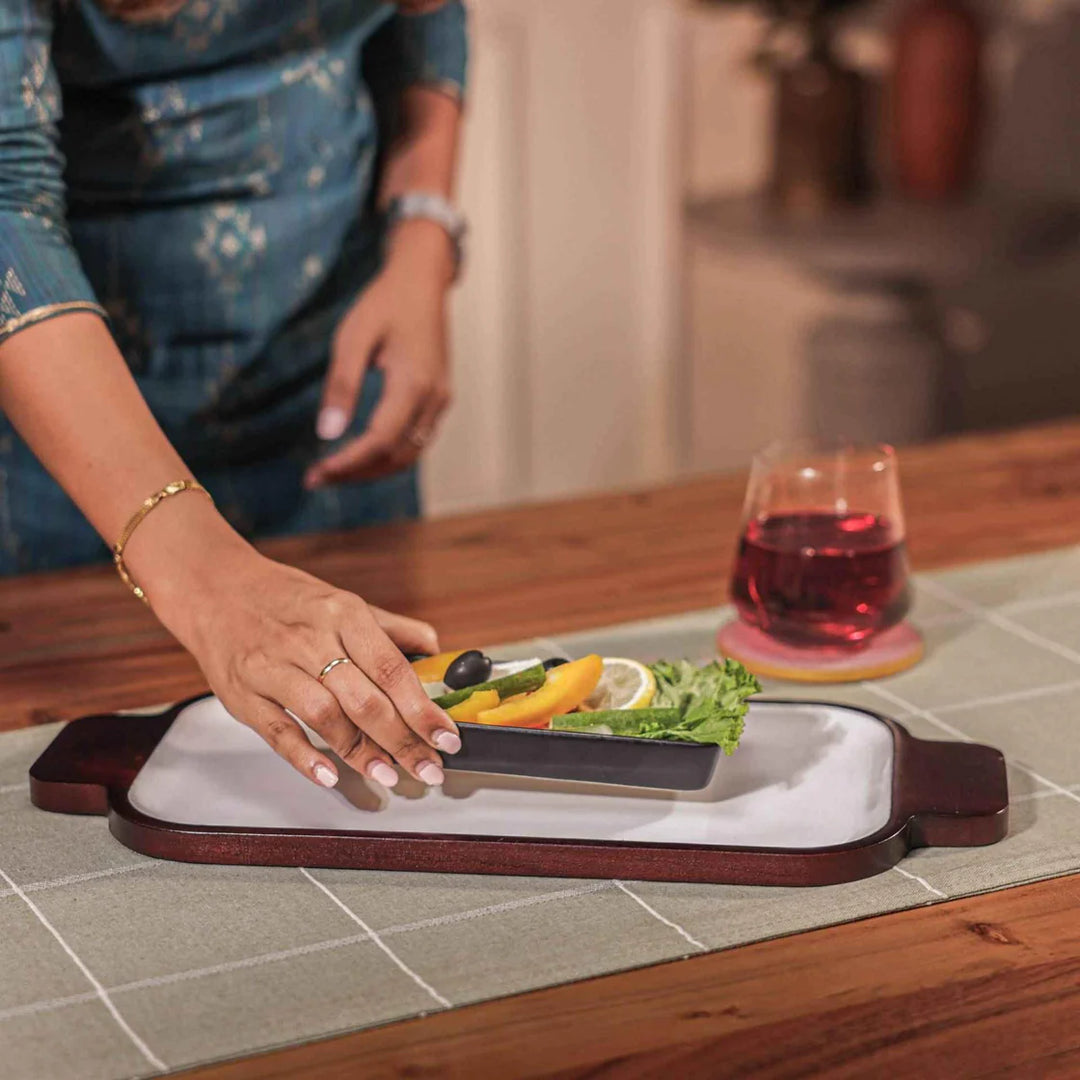 Ireka Homes Multi-Purpose Chill Out Serving Tray – Premium Acacia Wood Tray – Decorative Kitchen Tray for Serving Food, Drinks, Coffee, and Cheese (16x7 inches)
