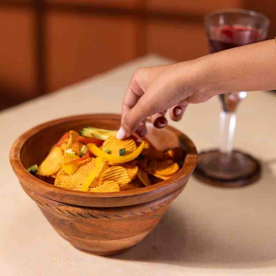 Ireka Homes Handcrafted Annapurna Serving Bowls - Multipurpose Acacia Wood Bowls - Durable Bowls for Serving Food, Snacks, and Desserts (8.5 inches)
