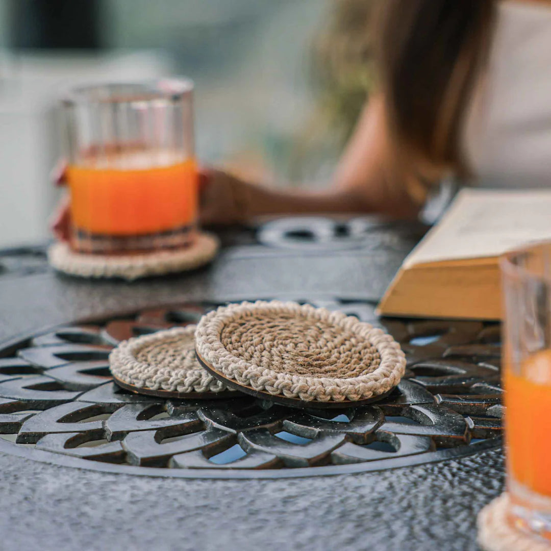 Ireka Homes Jute Bloom Coaster Set – Handwoven, Eco-Friendly, & Perfect for Gifting