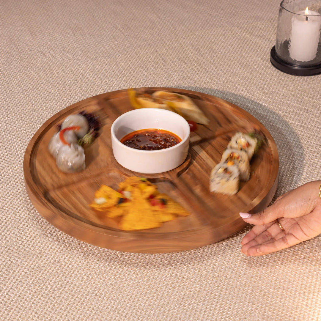 Ireka Homes Roll n Dip Lazy Susan - Premium Acacia Wood 360° Rotating Tray - Multipurpose Lazy Susan for Dining Table, Kitchen, Decor (16 x 16 x 4 inches)