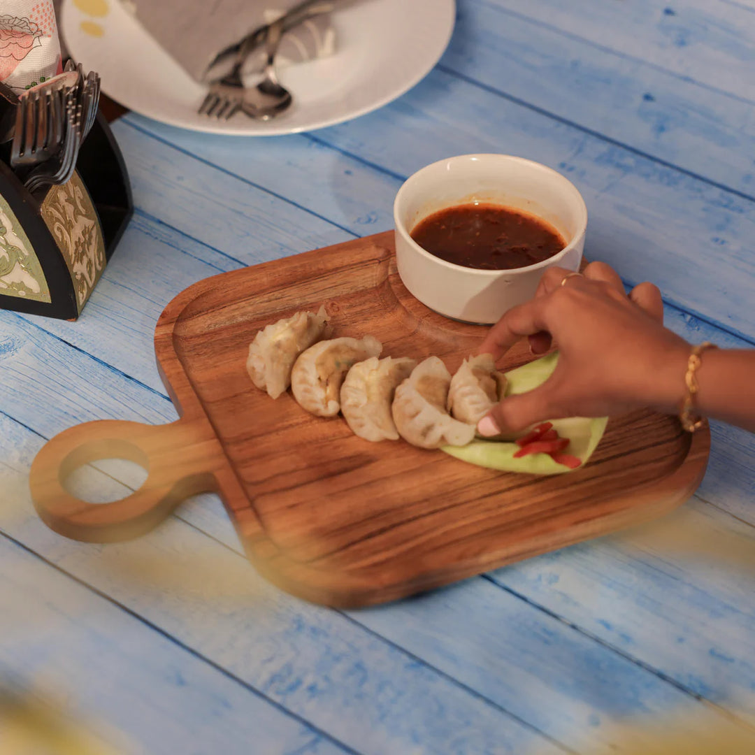 Ireka Homes Squadip Chip and Dip Platter – Handcrafted Acacia Wood Snack Tray with Ceramic Bowl – Stylish Platter for Chips, Crackers, and Dips (13.5x10x2.25 inches)