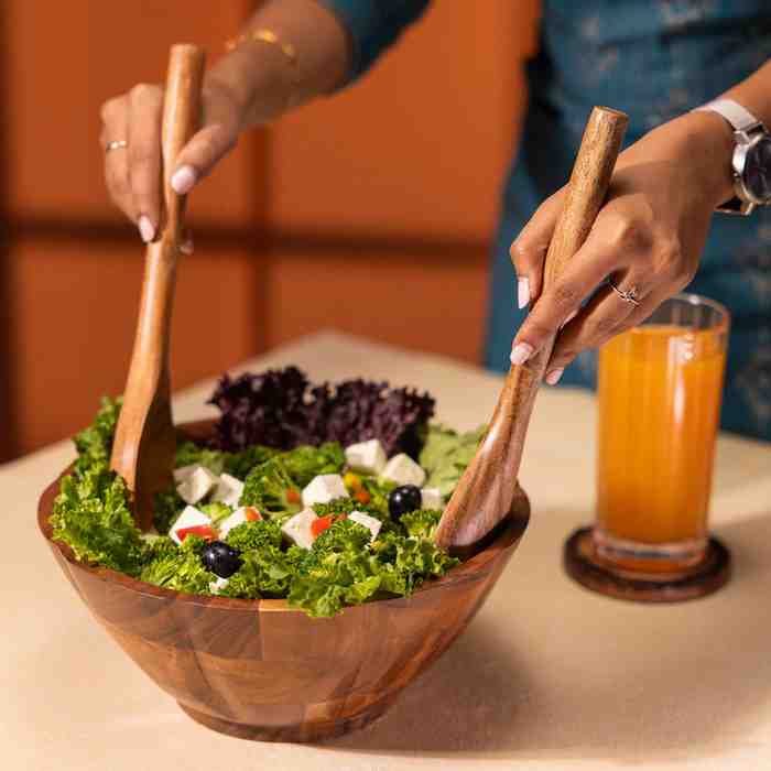 Ireka Homes Handcrafted Kosha Serving Bowls - Multipurpose Acacia Wood Bowls - Durable Bowls for Serving Food, Snacks, and Desserts (10 inches)