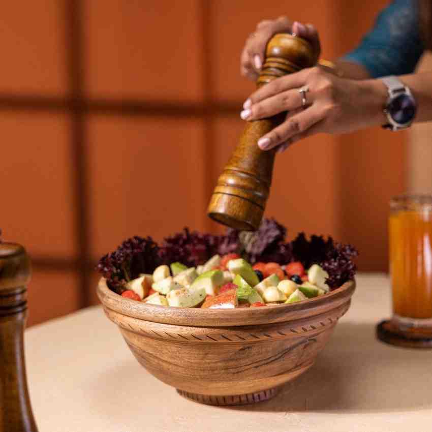 Ireka Homes Handcrafted Annapurna Serving Bowls - Multipurpose Acacia Wood Bowls - Durable Bowls for Serving Food, Snacks, and Desserts (10 inches)