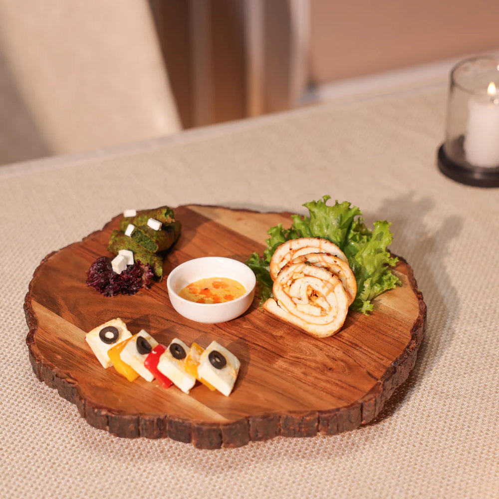 Ireka Homes Vriksha Lazy Susan - Premium Acacia Wood 360° Rotating Tray - Multipurpose Lazy Susan for Dining Table, Kitchen, Decor (15.75x14x2 inches)