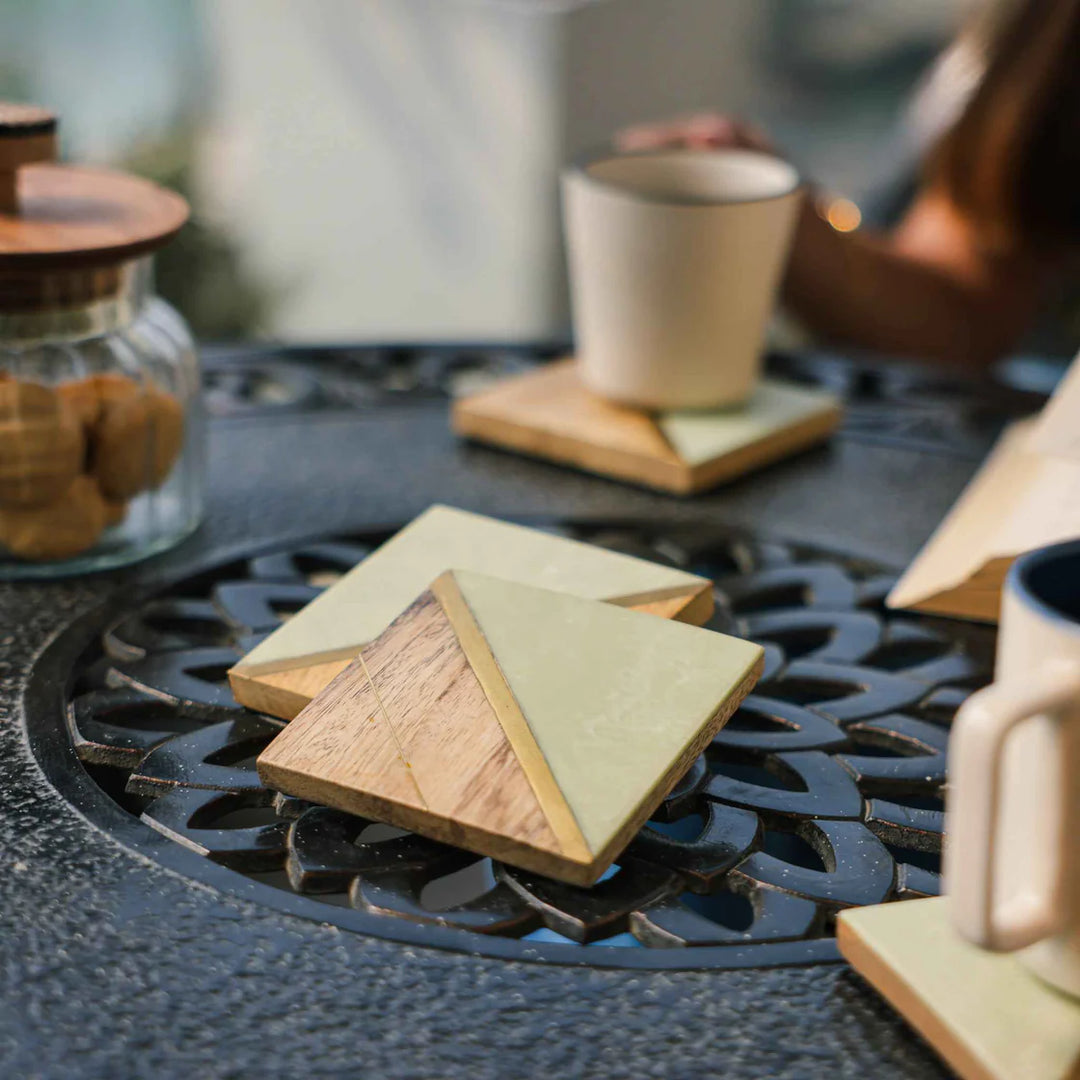 Ireka Homes Earth’s Edge Coaster Set – Mango Wood & Resin – Ideal for Coffee Tables, Desks, & Gifting