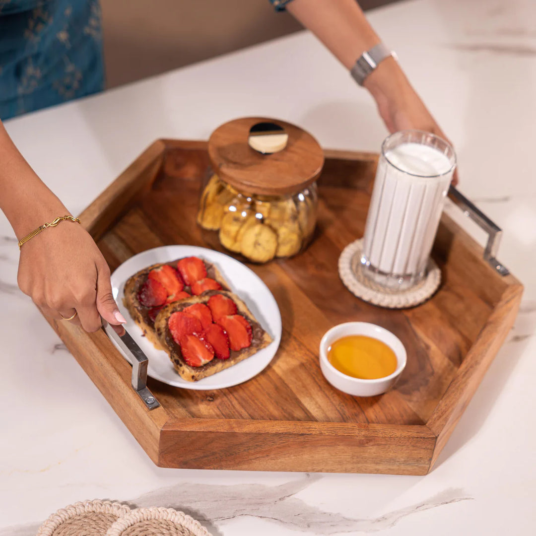 Ireka Homes Multi-Purpose Utsav Serving Tray – Premium Acacia Wood Tray – Decorative Kitchen Tray for Serving Food, Drinks, Coffee, and Cheese (19x16 inches)