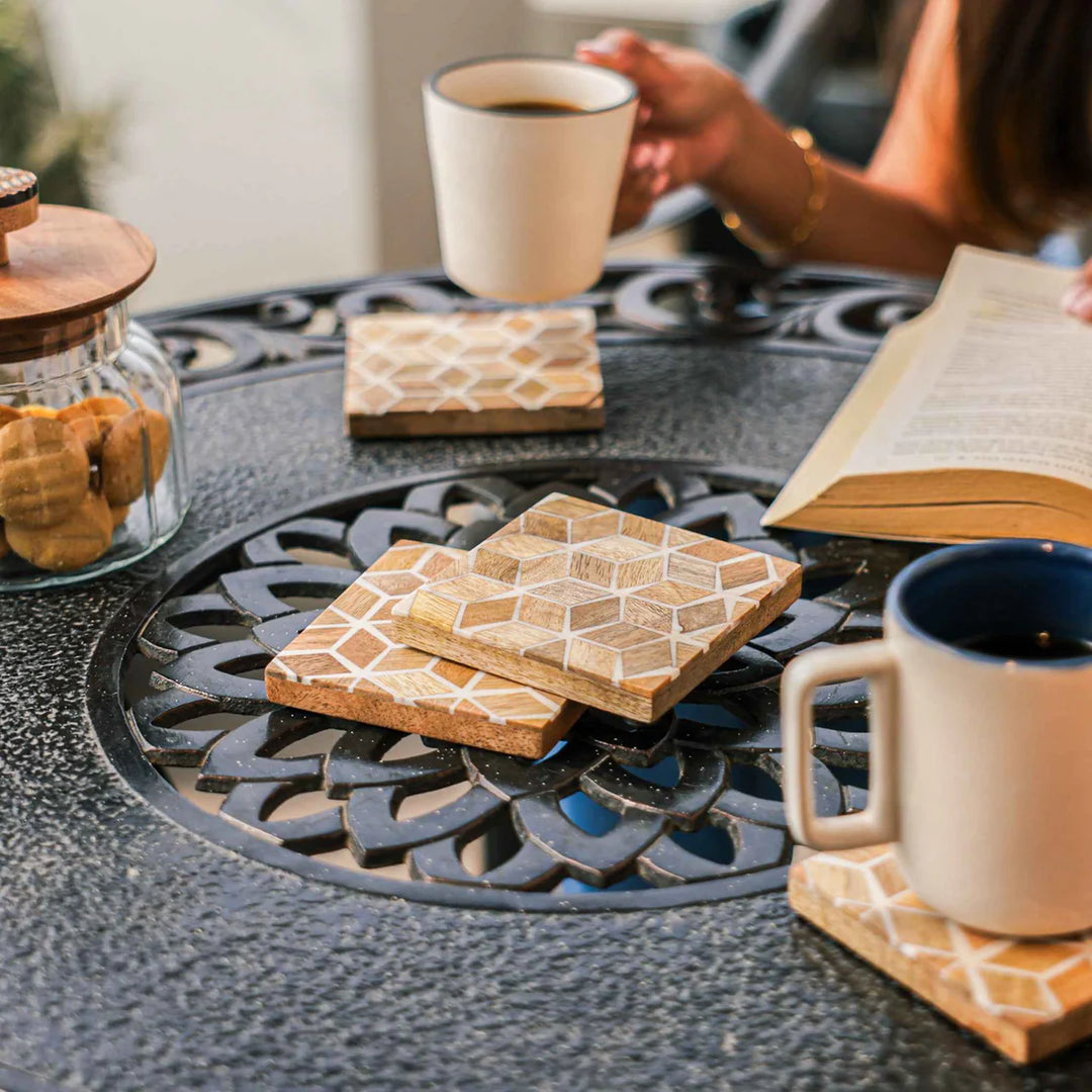 Ireka Homes Rustic Charm Coaster Set – Mango Wood & Resin – Ideal for Coffee Tables, Desks, & Gifting