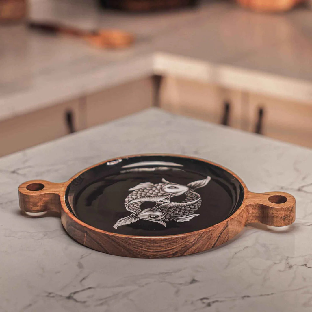 Ireka Homes Multi-Purpose Fintastic Serving Board - Premium Acacia Wood Board - Decorative Kitchen Board for Serving Food, Drinks, Coffee, and Cheese (12x8 inches)