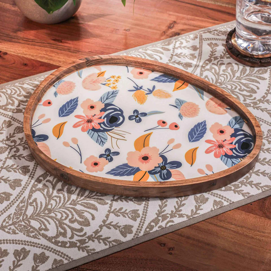 Ireka Homes Multi-Purpose Ovalicious Serving Platter - Premium Acacia Wood Platter With Enamel Coating - Decorative Kitchen Platter for Serving Food, Drinks, Coffee, and Cheese (13x9.5 inches)
