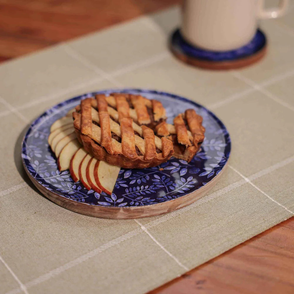Ireka Homes Multi-Purpose Floral Midnight Serving Platter - Premium Acacia Wood Platter With Enamel Coating - Decorative Kitchen Platter for Serving Food, Drinks, Coffee, and Cheese (7 inches)
