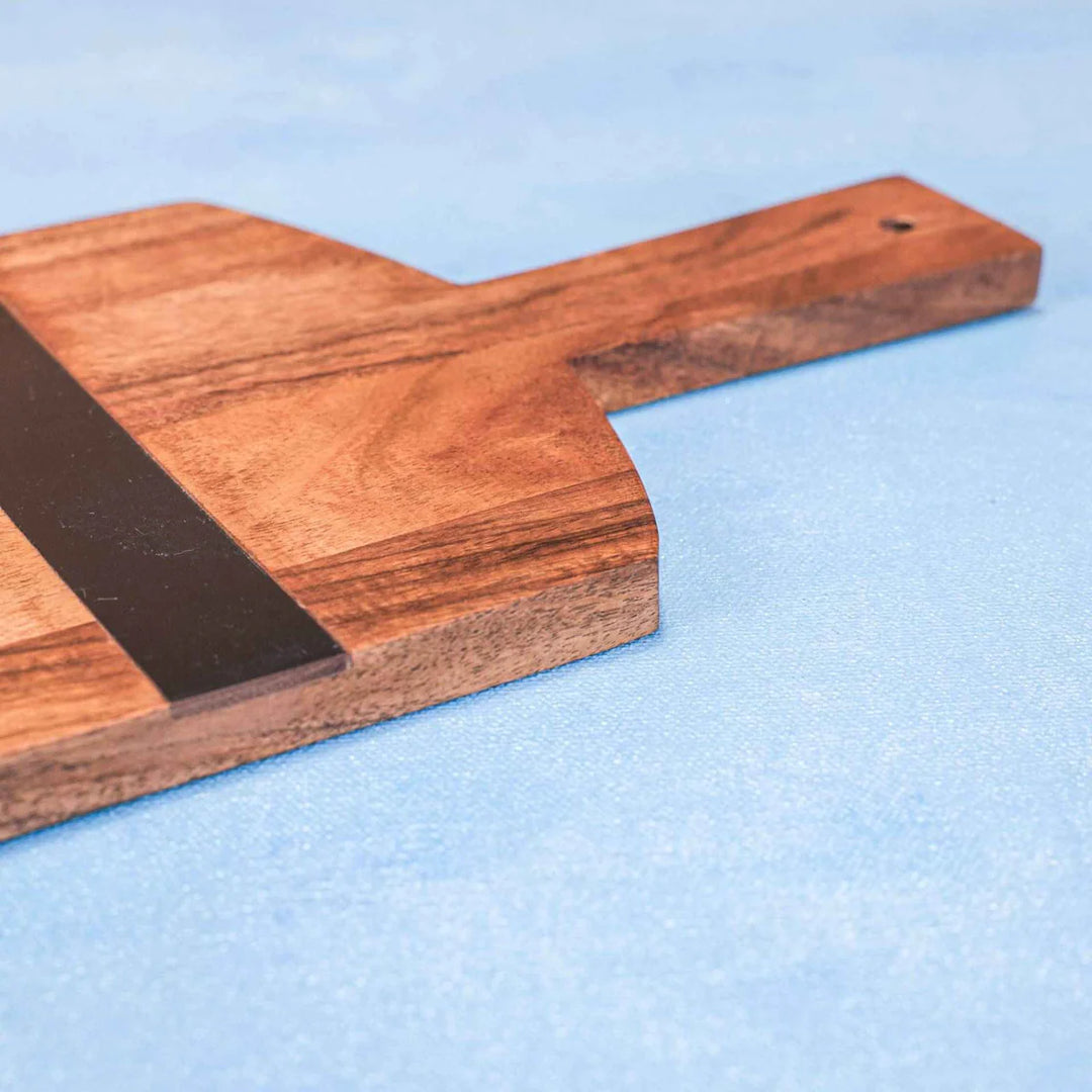 Ireka Homes SliceLite Acacia Wood Chopping Board - Handmade, Sustainable, Cut-Resistant - Black Deco Lines - Perfect for Vegetables, Meat, Cheese & Serving