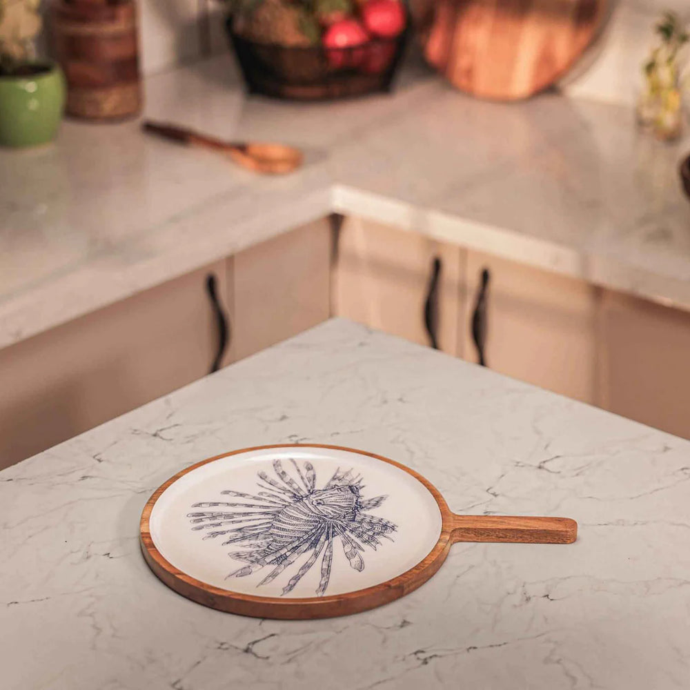 Ireka Homes Multi-Purpose Shell Yeah Serving Board - Premium Acacia Wood Board - Decorative Kitchen Board for Serving Food, Drinks, Coffee, and Cheese (10.5x7 inches)