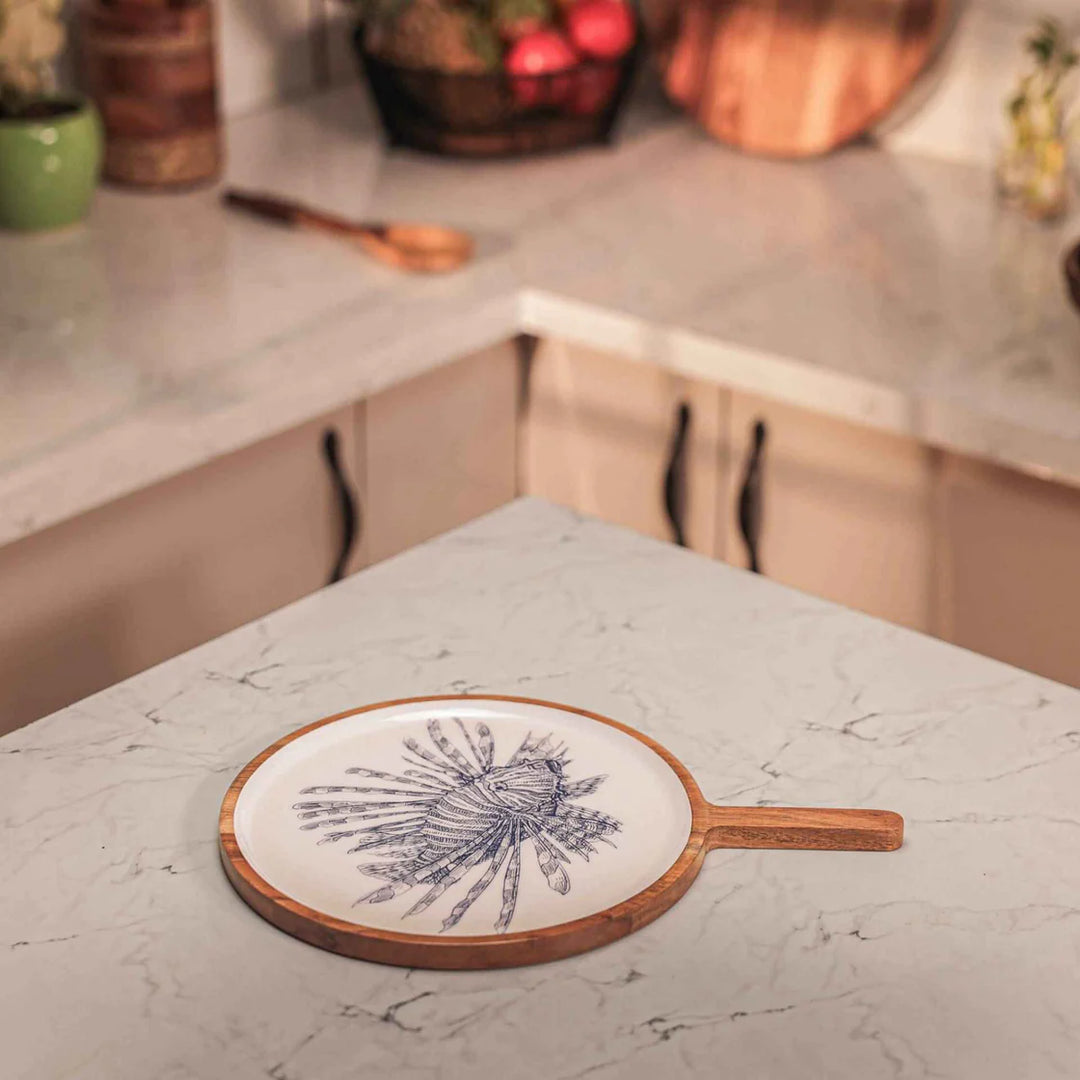 Ireka Homes Multi-Purpose Shell Yeah Serving Board - Premium Acacia Wood Board - Decorative Kitchen Board for Serving Food, Drinks, Coffee, and Cheese (10.5x7 inches)